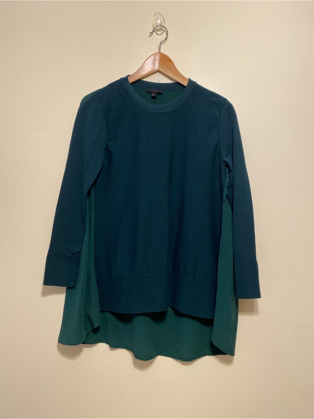 COS Silk Two-Tone Teal Layered Crewneck Blouse . Size M